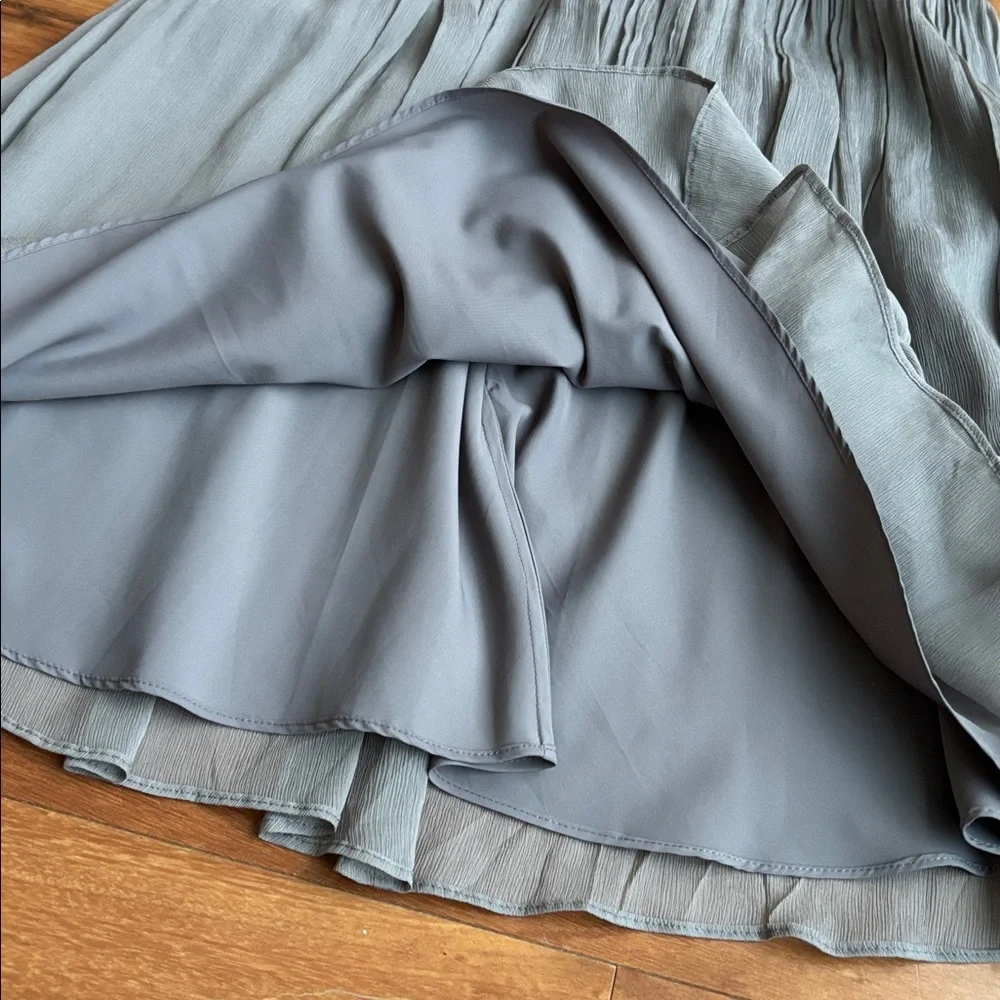 J. Crew Strapless Pleated Dress in Dusty Blue-Gray